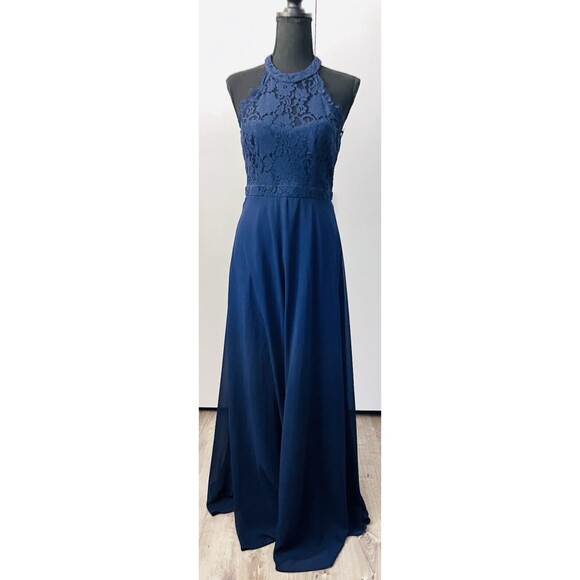 Lulu's "Dance All Evening" Navy Blue Lace Maxi Dress Halter  Size‎ S modern chic - Picture 4 of 8